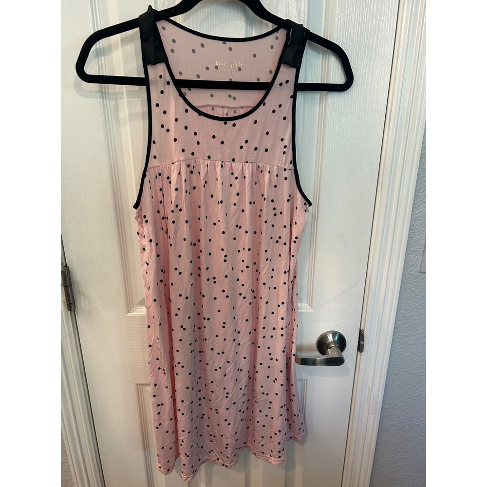❤️ Kate‎ Spade Nightgown Pink Polka Dot Bow Shoulder Modal Chemise Sleepwear S